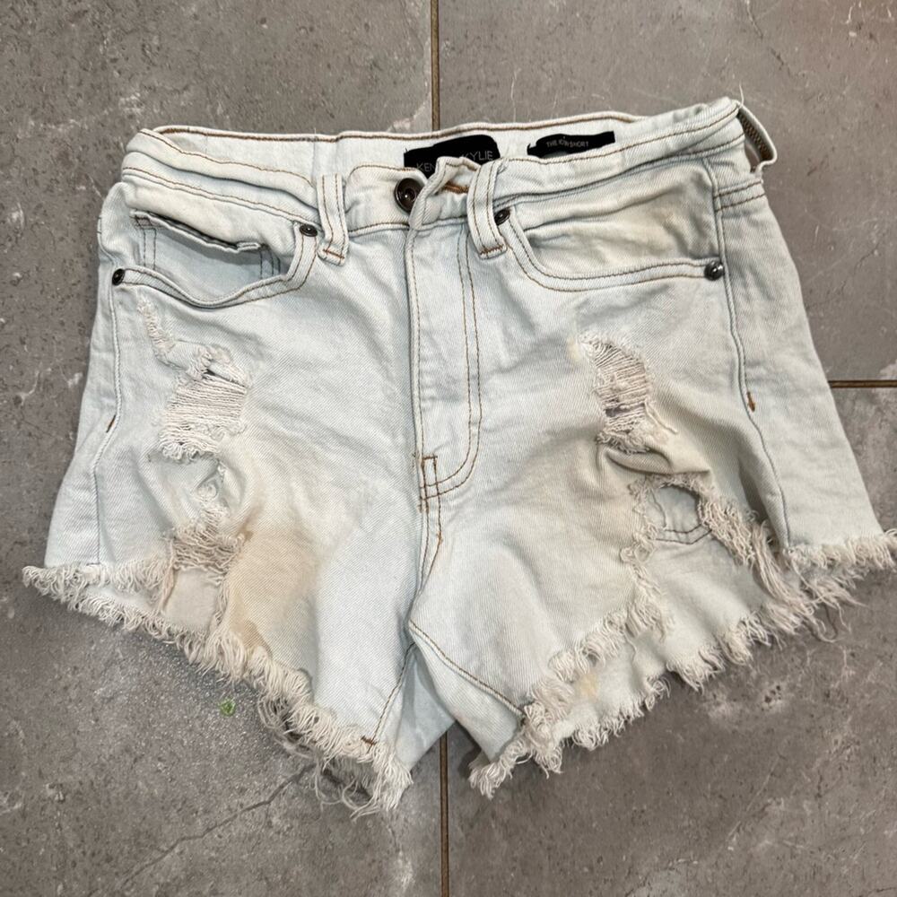 Kendall & Kylie Blue Jean Icon Shorts Distressed High-Waisted, size 0/24